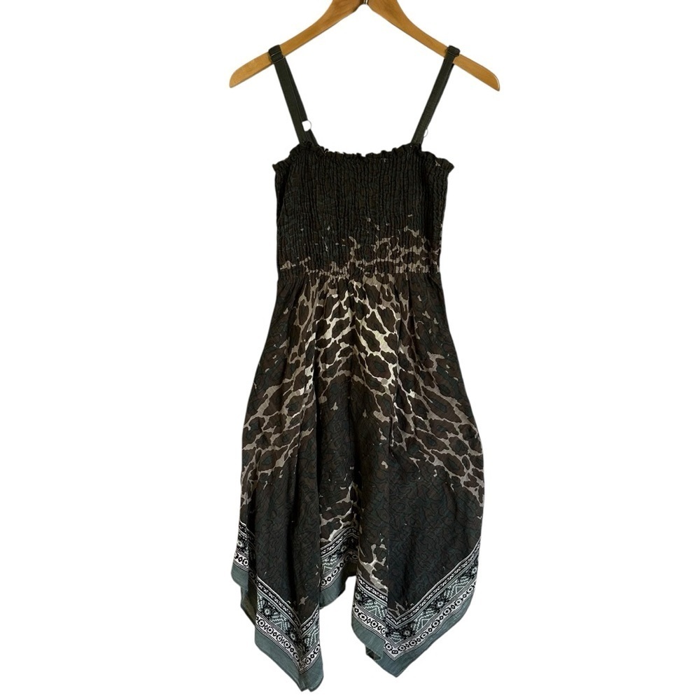 Soft Surroundings Petite Small PS Smocked Gauzy Asymmetrical Dress Animal Print